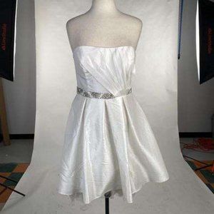 White Strapless Satin Mini Dress Size L